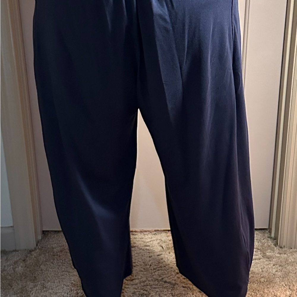 Navy Stretch Knit Palazzo Pants